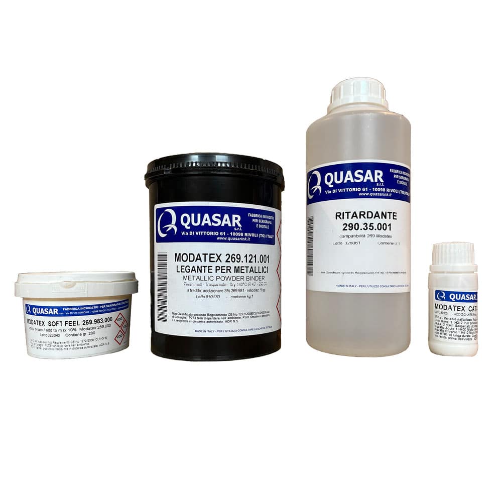 Modatex Quasar. Additivi, Puff, Diluenti e Basi per Inchiostri Modatex Quasar ad Acqua per Serigrafia.