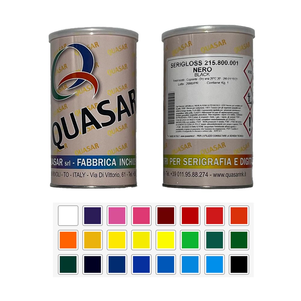 Serigloss Lucido Quasar. Inchiostro Vinilico per Serigrafia e Tampografia. Per PVC, polistirolo, ABS, carta, cartone, legno.